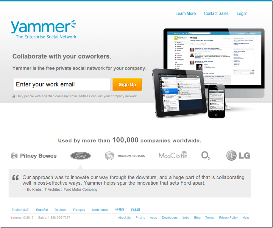 Yammer homepage